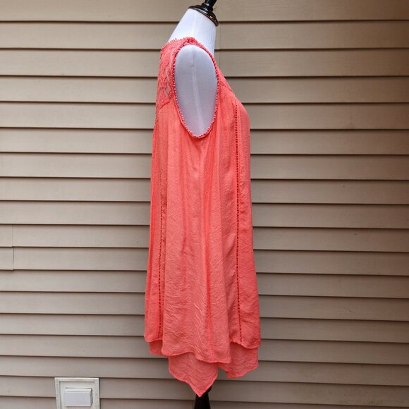 New Directions Coral Red Shift Dress NWT Lace Asymmetric Sleeveless Solid - Picture 12 of 15